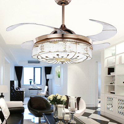 隱形吊扇燈客廳風扇燈餐廳臥室簡約複古伸縮帶LED靜音電風扇吊燈