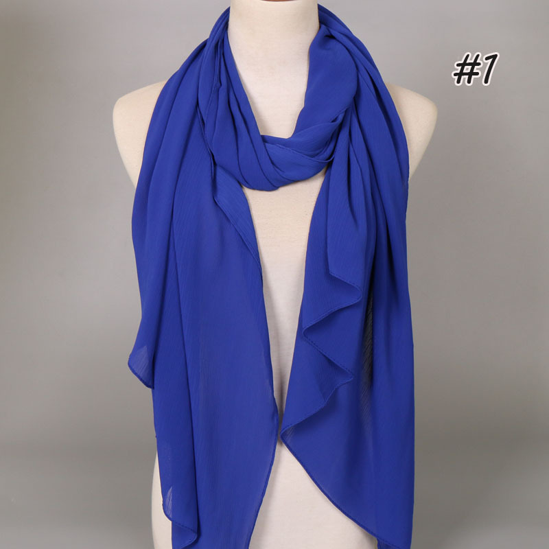 2018外贸新款压皱雪纺围巾纯色穆斯林盖头