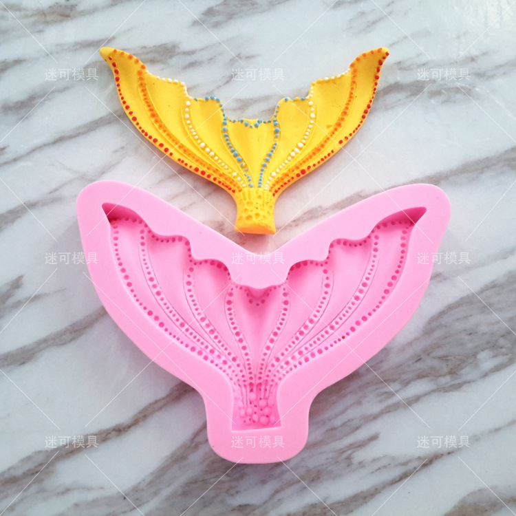 Fondant sirena cola de pescado cola silicona molde fondant herramienta para hornear pastel chocolate Decoración