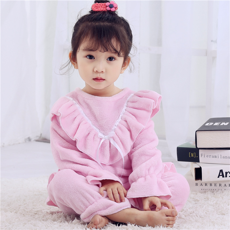 가을과 겨울 어린이 잠옷 플란넬 소녀 중 큰 어린이 공주  잠옷 홈 옷