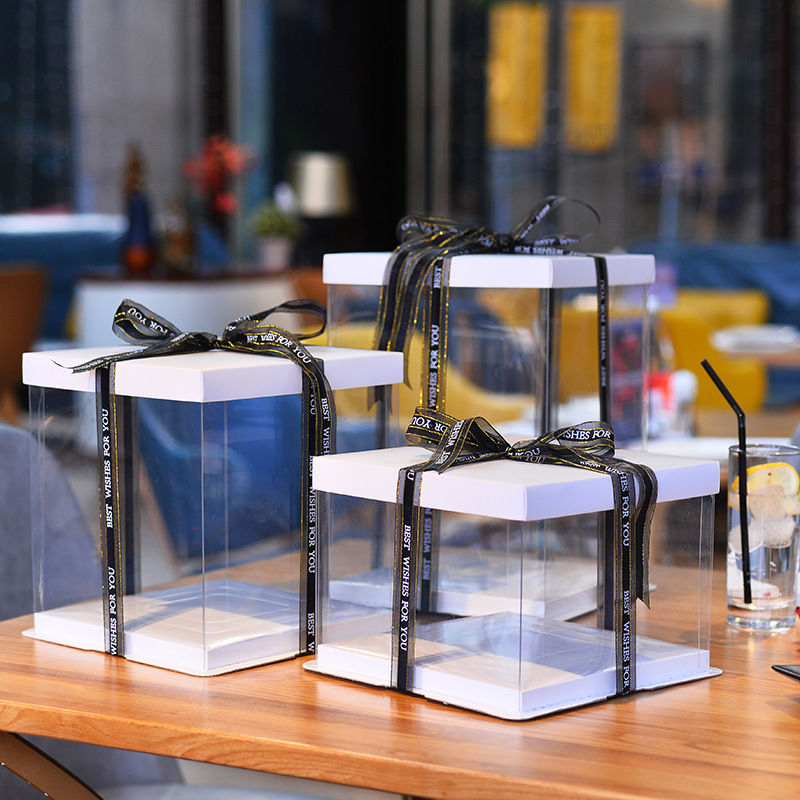 Tres en una caja de pastel transparente de alta calidad nueva 4/6/8/10/12/14 pulgadas aumentó la cubierta de papel de la caja de hornear Barbie