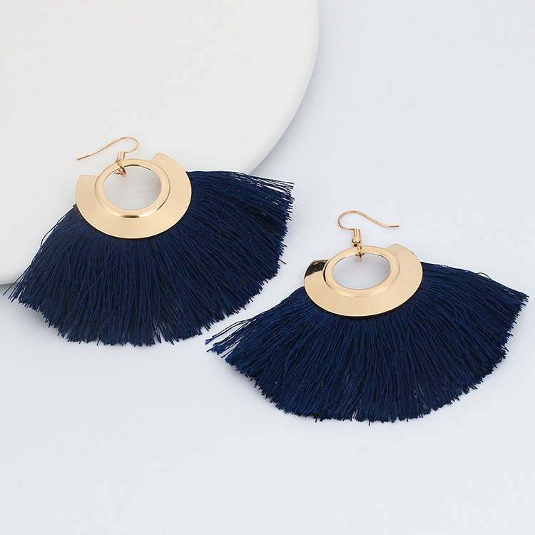 14g Weight No Inlaid Inlay Material Earrings Classification Anniversary, Travel Occasion Women'S Gender Ethnic Style Style Grey, White, Pink, Red, Blue, Black Color  New Ethnic Style  Fan-shaped Tassel Plus Pearl Earrings 11
