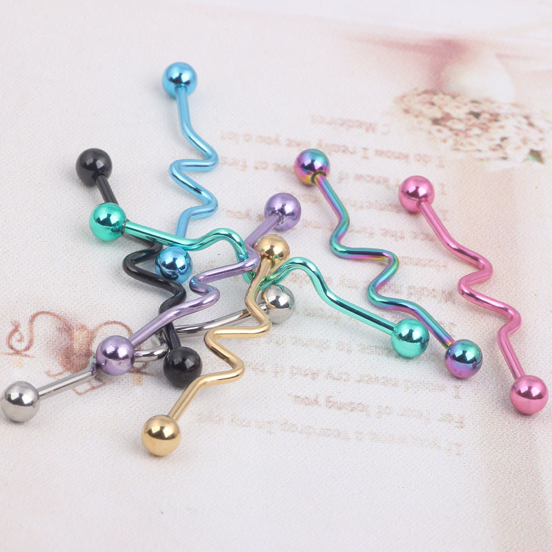 Stainless Steel Spiral Rod Tongue Barbell Set - Wave Shaped Nail - Rose Gold Tone detail image 7