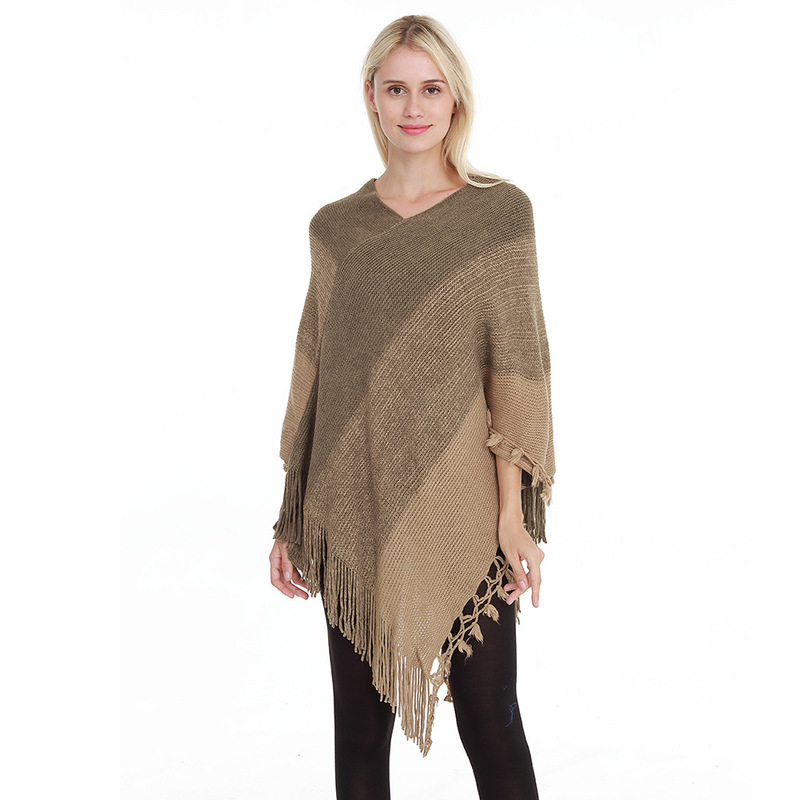 Cross-border New Sweater Stitching Tassel Loose Large Size Pouch All-match Striped Women's Knitted Pullover