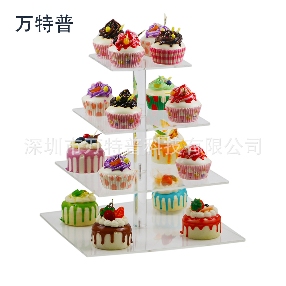 4层方形纸杯蛋糕架 四层方形有机玻璃蛋糕架 生日蛋糕架家居