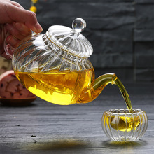 高硼硅耐热玻璃茶壶条纹玻璃壶南瓜壶透明过滤泡茶壶花茶绿茶茶具