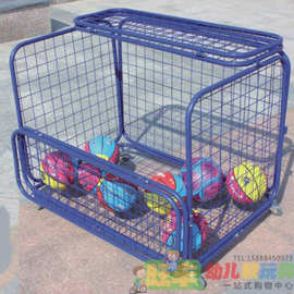 网型翻盖移动球筐 幼儿园儿童金属置球栏篮球足球框储物筐手推车