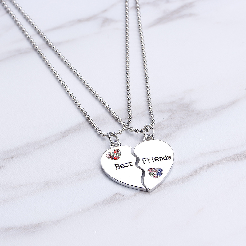 Fashion All-match Hot-selling Best Friends Diamond Stitching Letter Love-shaped Alloy Necklace display picture 3