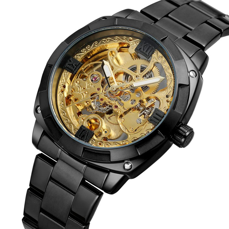 FORSINING reloj mecánico automático de los hombres reloj de los hombres huecos reloj de pelo correa de acero reloj casual hombres 207