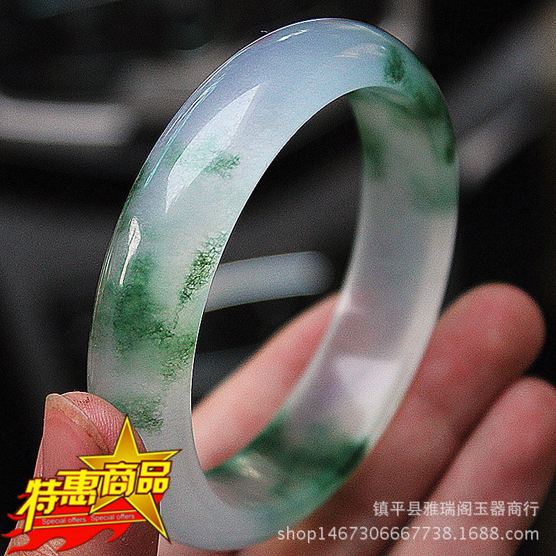 A级飘花玉手镯 玉镯子翡翠色女款玉石玉器