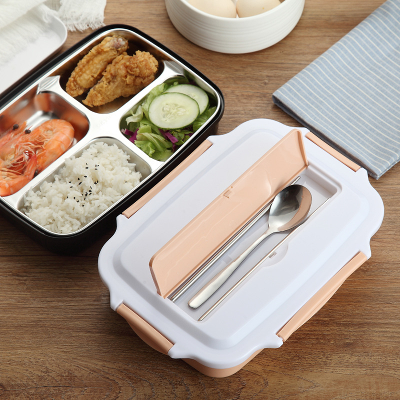 304不锈钢饭盒 学生食堂分格餐盘 注水保温密封午餐盒 方形便当盒