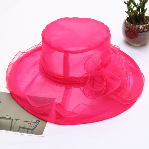 Party hats Fedoras hats for women Gauze big edge sunshade hat lady flower Organza hat sand beach anti ultraviolet sun hat