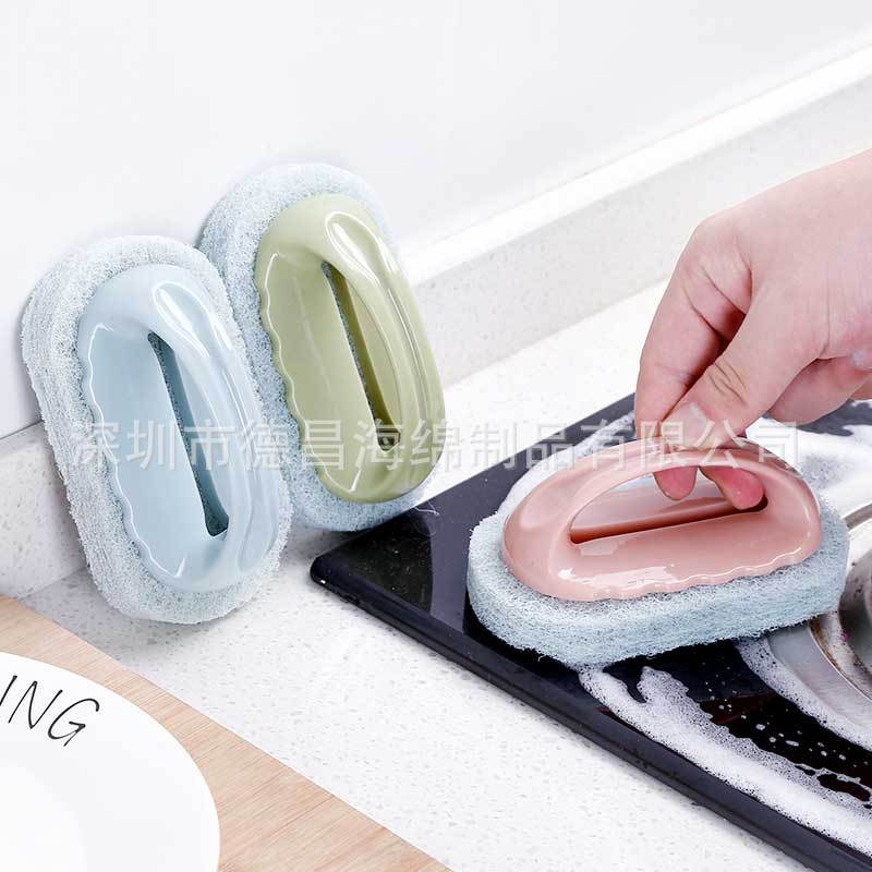 去污带手柄海绵清洁刷 浴室浴缸洗锅刷瓷砖海绵擦
