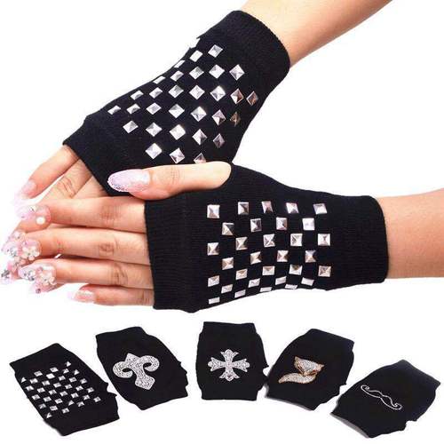 Women's Sailor Dance Gloves with Rivets, Fingerless Gloves Featuring Rhinestones—Perfect for Square Dance Performances, Available in Multiple Styles with a Red Five-Star Design