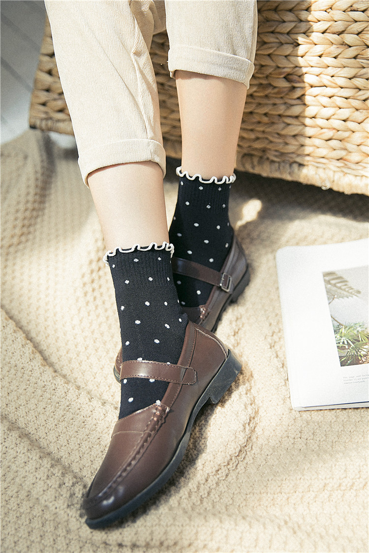 lotus leaf embroidery cotton tube socks  NSFN40136