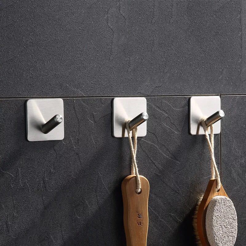 304 Stainless Steel Hook Single Hook Bathroom Coat Hook Amazon Cross-Border High-Viscosity Adhesive Punch-Free Oblique Hook