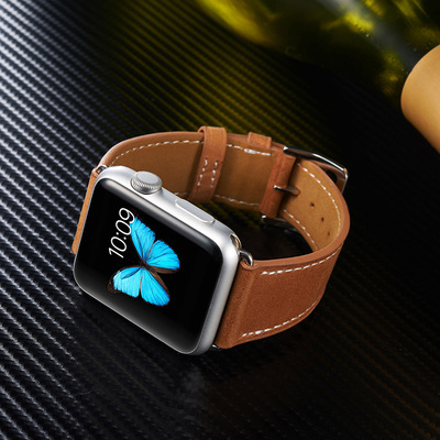 适用apple watch真皮表带 爱马仕双圈皮表带iWatch牛皮手表带厂家|ru