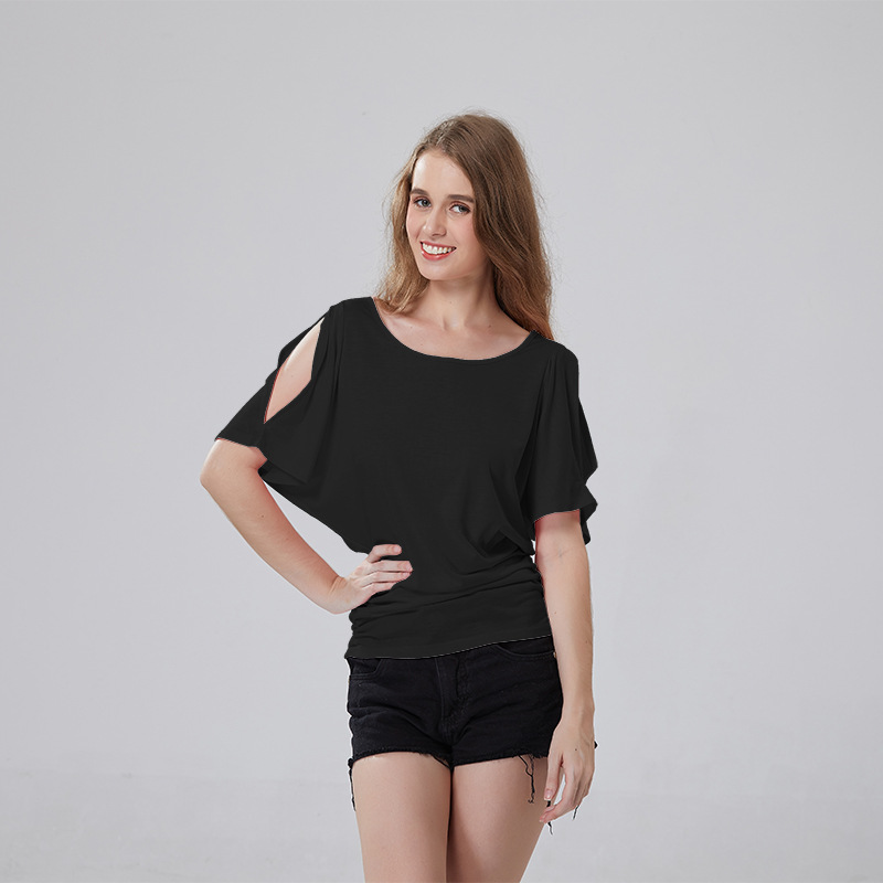 strapless bat sleeve round neck T-shirt  NSOY28471