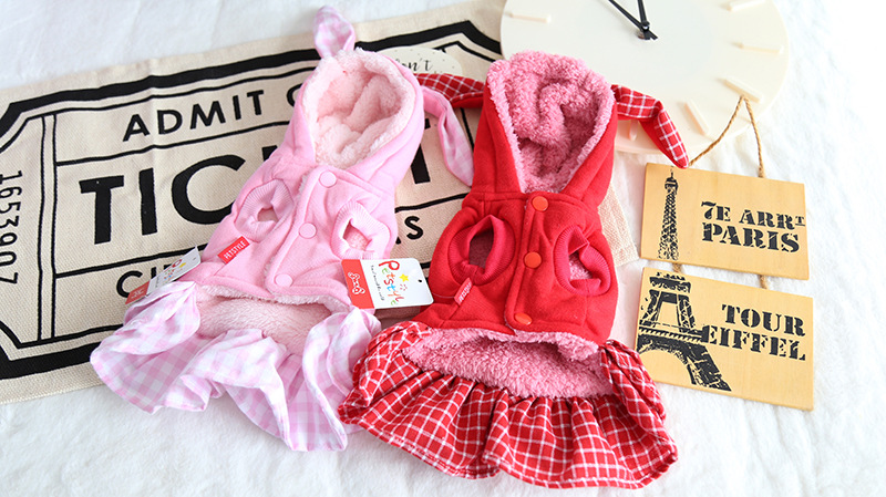 格子兔蝴蝶结绒衣