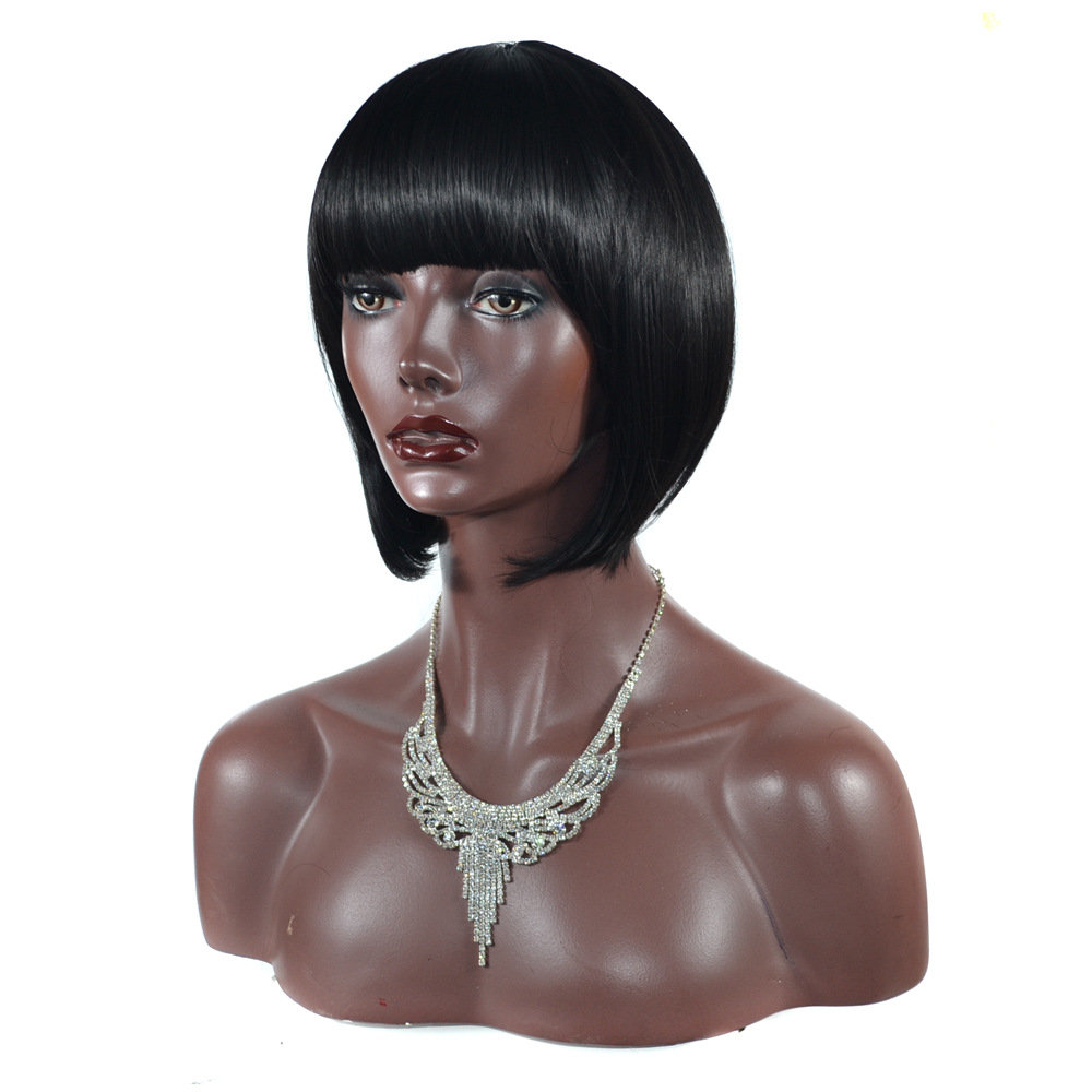 Synthetic wig Short straight with neat bangs and wave heads short hair set fashionable women's headband set_voghion.com