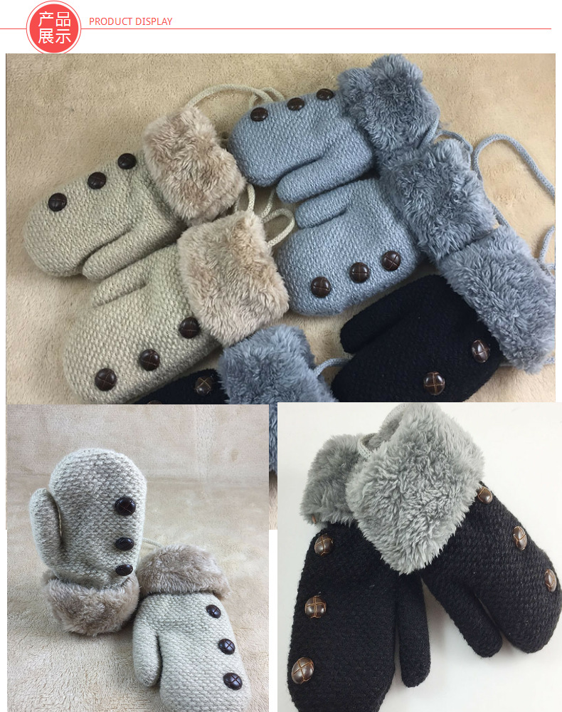 New Children's Gloves Winter Thicken Warm Gloves Baby Mittens Buttons Plus Velvet Knitted Gloves display picture 5