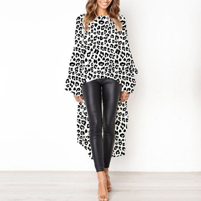 leopard print long-sleeved irregular lantern sleeve top nihaostyles clothing wholesale NSLBS81489