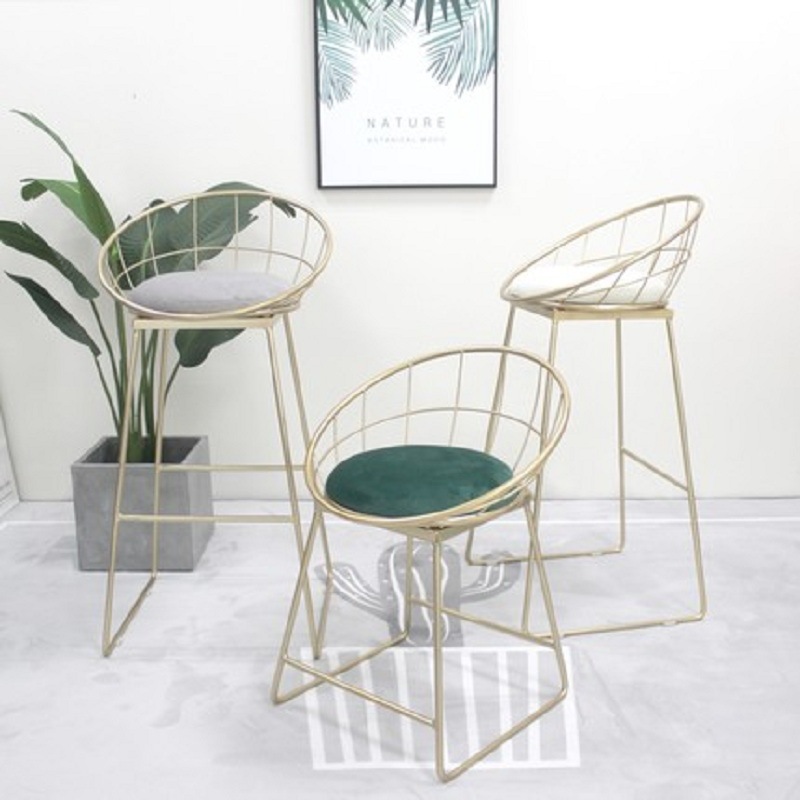 Nordic Iron Bar Chair,Simple Backrest,Golden Bar Chair,Creative Personalized Dessert Shop Milk Tea Shop High Stool