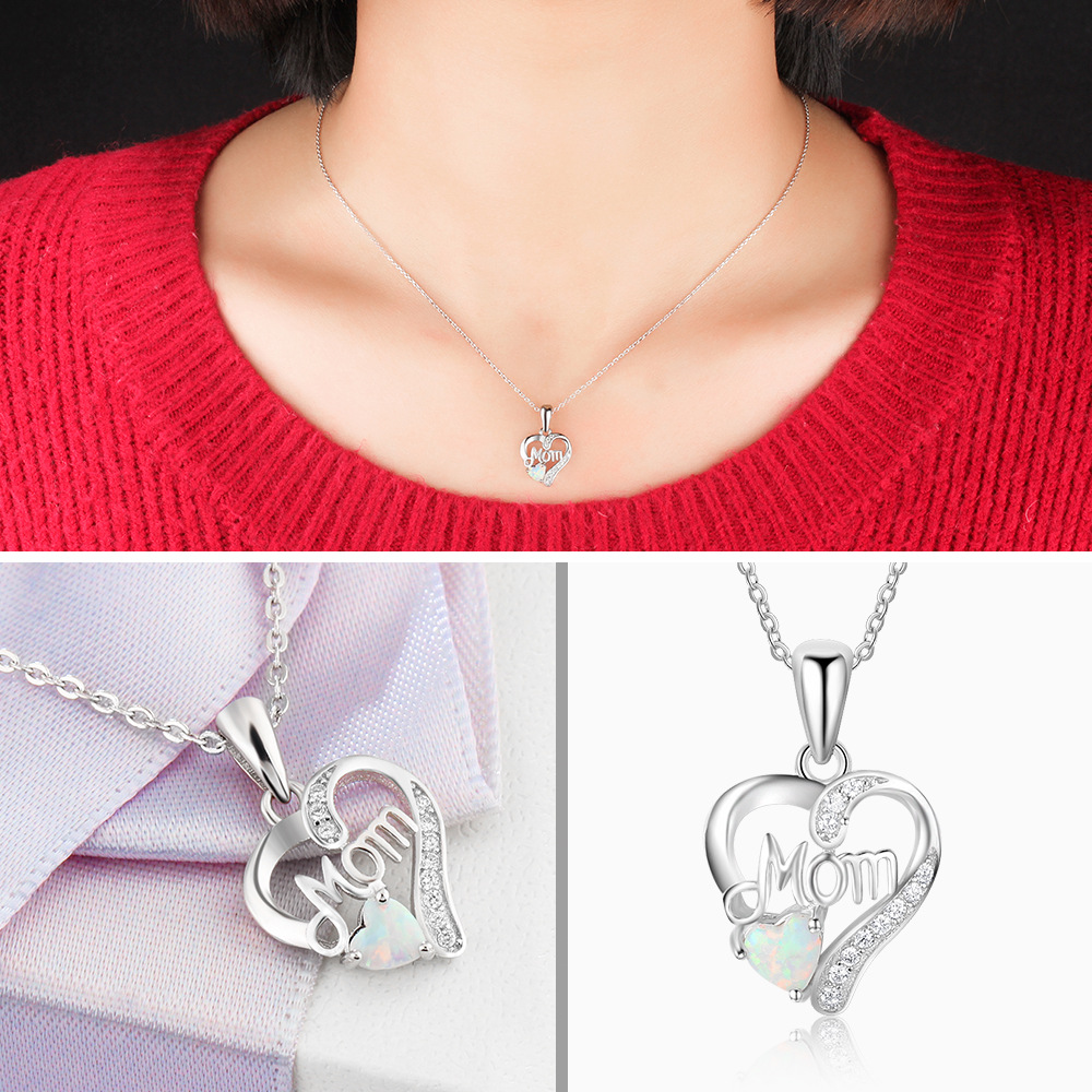 Sterling Silver IG Style Elegant Letter Heart Shape Opal Pendant Necklace display picture 3