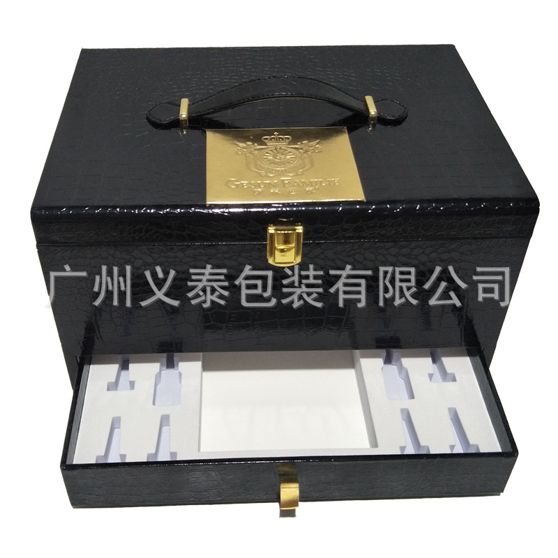 专业生产抽屉式安瓶化妆品面膜套盒皮箱彩妆收纳盒黑色鳄鱼纹礼盒