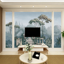 欧式手绘花园中世纪热带丛林背景墙唯美热带雨林客厅卧室床头壁画