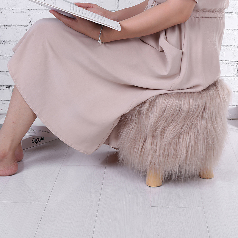 Color sólido de lana larga de madera maciza de carga taburete dormitorio sofá de madera taburete sala de estar de entrada cambio de zapatos taburete muebles simples