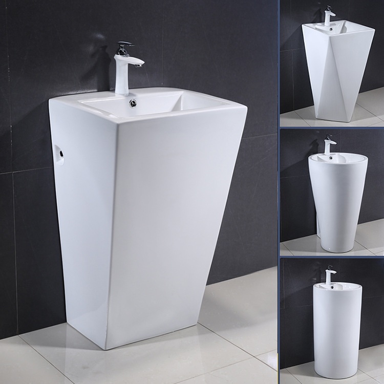 一体式立柱盆酒店洗手盆洗脸盆连体式大厅高档小户型柱盆工程批发