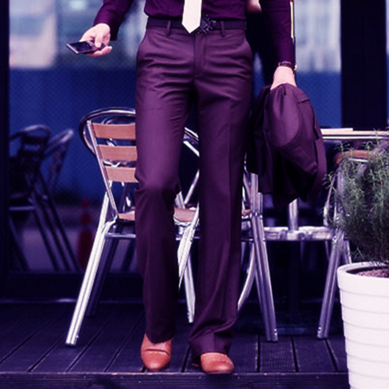2018 nuevo Micro cuerno pantalones de traje de hombre casual británico de negocios de color caqui drapeado sin planchar pantalones de traje de pierna ancha