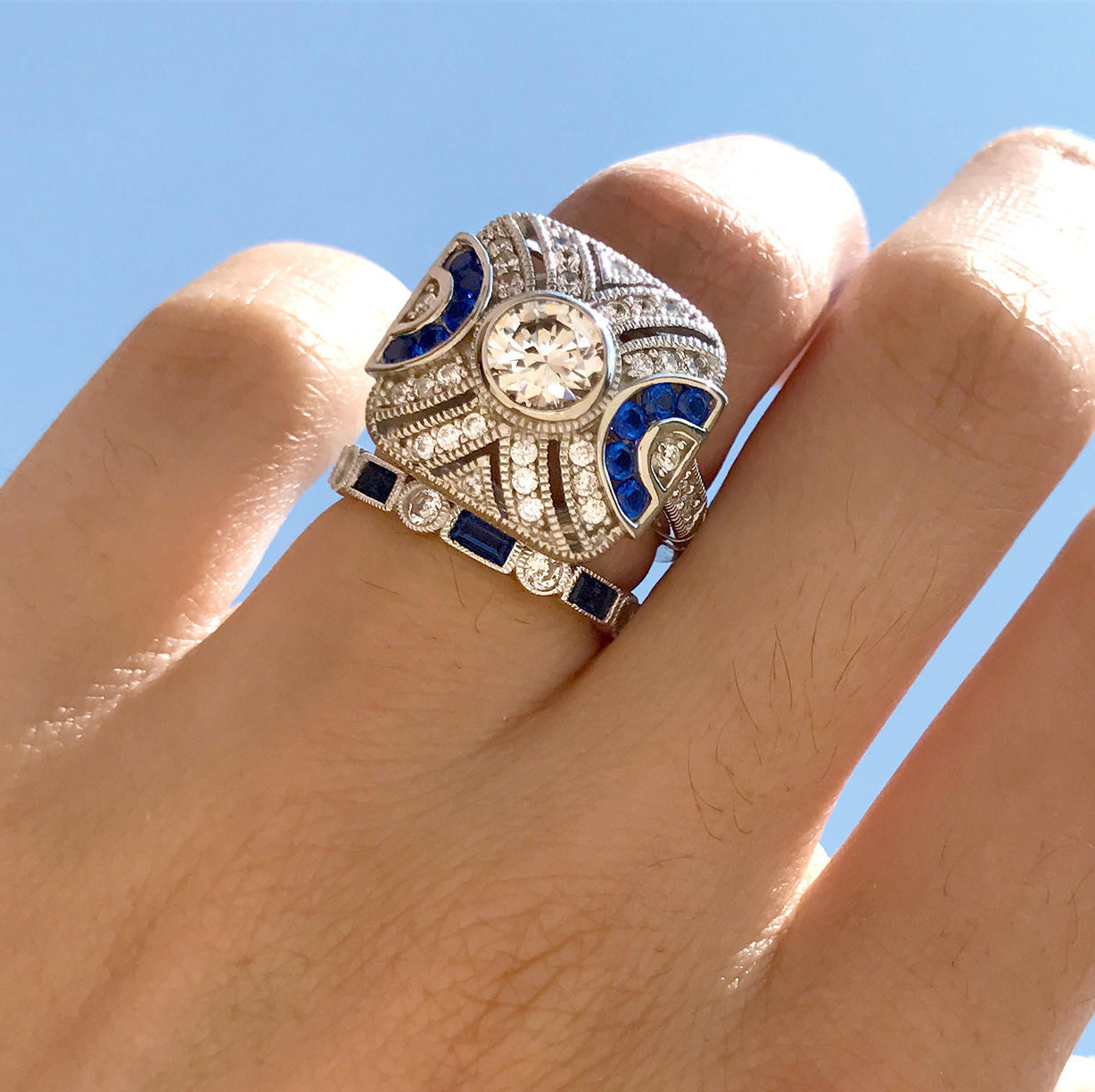 Zhen Rong wish New Hot Selling Synthetic Blue Topaz Ring ebay Amazon European and American Women's Engagement Ring