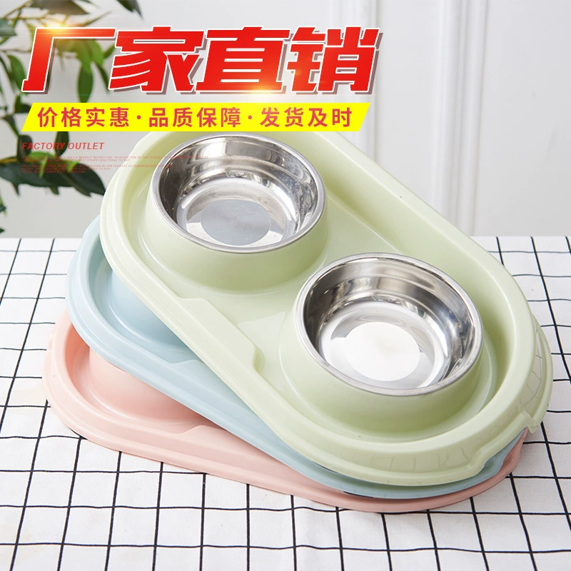 Двухслойная двухслойная предпочтительная пластиковая нержавеющая сталь двойная миска для домашних животных
