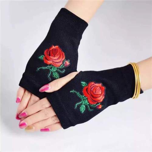 Women's Sailor Dance Gloves with Rivets, Fingerless Gloves Featuring Rhinestones—Perfect for Square Dance Performances, Available in Multiple Styles with a Red Five-Star Design