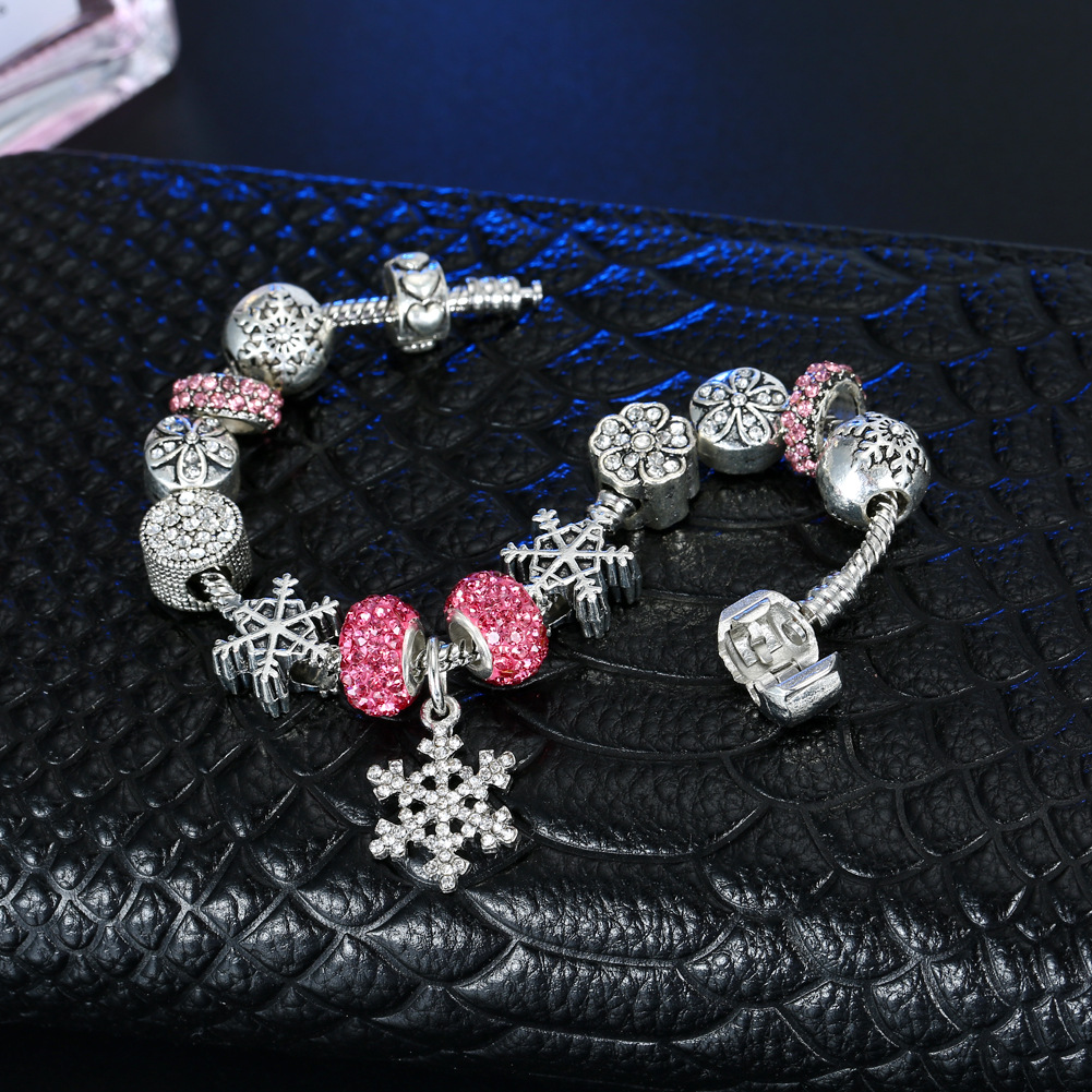 Braccialetti di perline natalizie, elemento natalizio, braccialetto di perline fai da te, fiocco di neve, Babbo Natale, braccialetto di perline in lega con foro grande, da donna_voghion.com