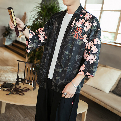 Guolongtu printed cardigan with oversized men Kimono Yukata Top