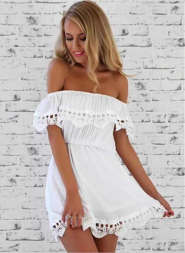 summer new women's lace one-word strapless dress NSYF1113