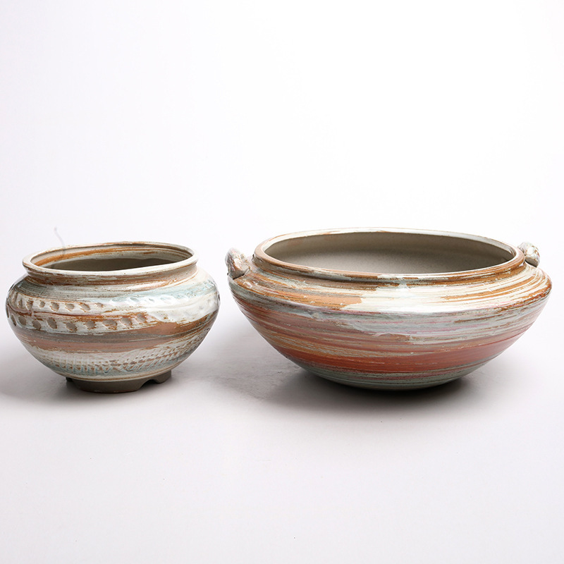 Chinese style classical succulent plant flowerpot ceramic flow glaze stoneware creative platter simple old pile breathable potted plant