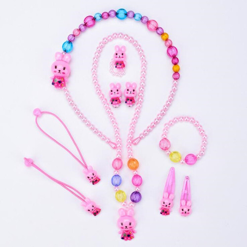 Children's Necklace Bracelet Set Girls Seven Piece Jewelry Wholesale Cartoon Bracelet Ring Earrings Headgear Set