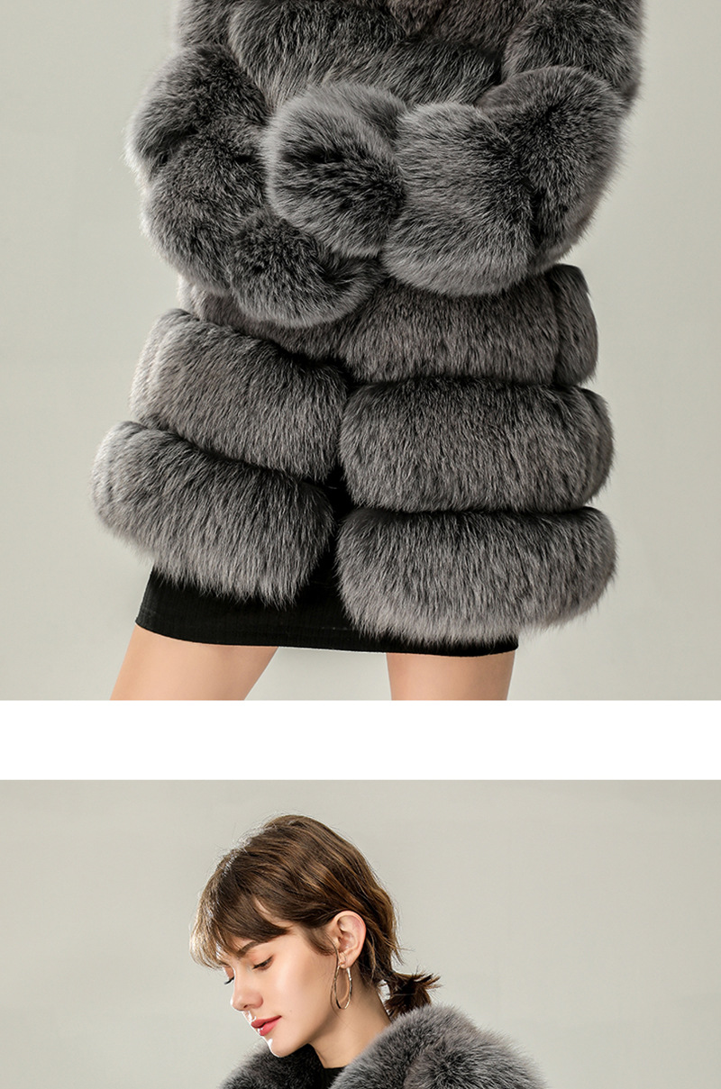 mid-length faux fur fox fur horizontal striped standcollar coat nihaostyles clothing wholesale NSXSJ96507