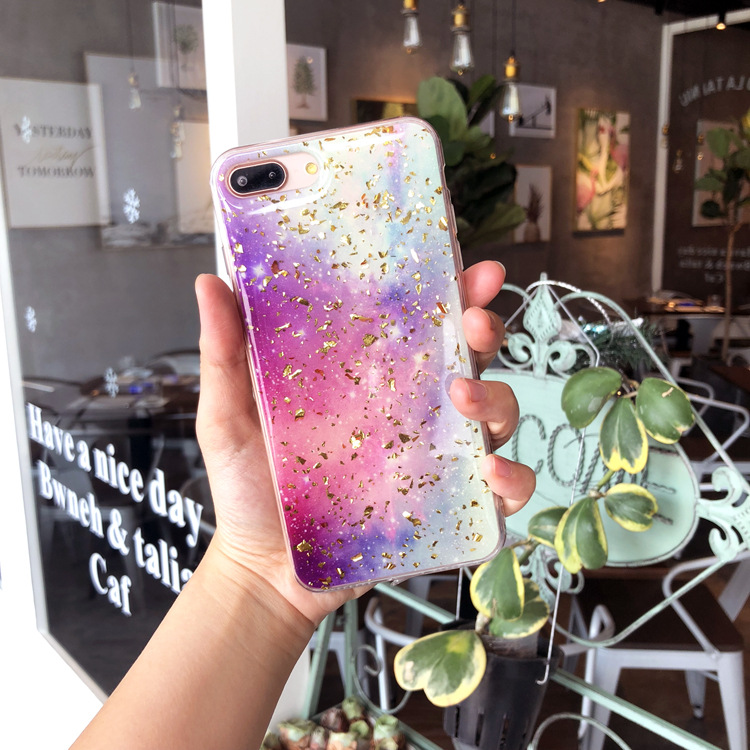 新款大理石纹金箔滴胶软胶壳