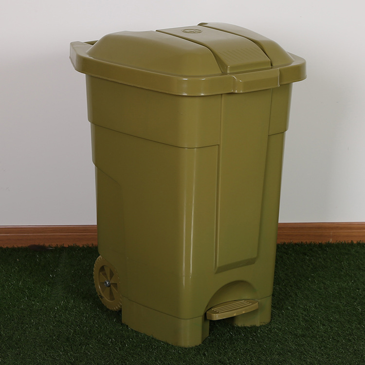 70L脚踏开盖塑料垃圾桶全新料小区公园街道环卫带轮轴厂家直销