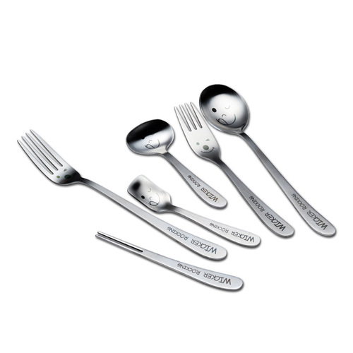 Aion 304 stainless steel creative smiling face inclined handle laser spoon chopsticks fork student tableware full set of gifts for children