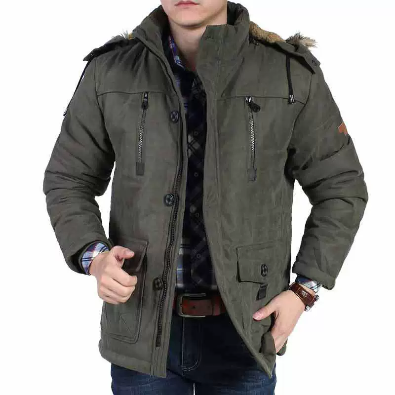 Повседневная Уличная Мужская зимняя одежда средней длины на флисовой подкладке, утепленная Теплая стеганая одежда на хлопковой подкладке для людей среднего и пожилого возраста, шерстяная стеганая куртка больших размеров 7176