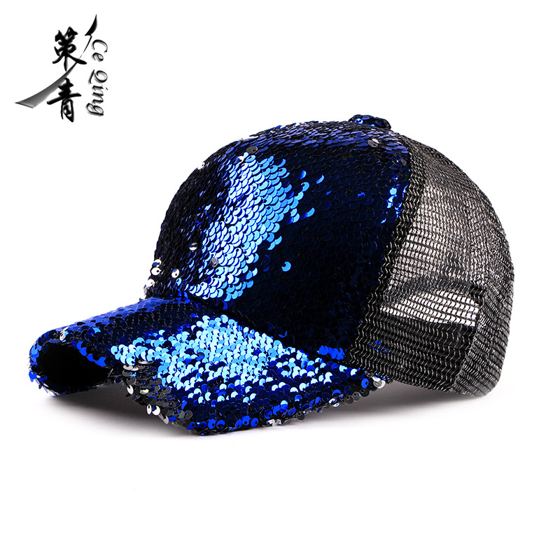 2021 Nuevo sombrero de sol de verano de las mujeres sombrero de la moda coreana lentejuelas tapa de béisbol de las mujeres sombrero de malla Hipster