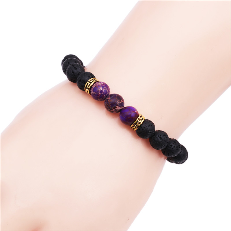 8mm Natural Line Agate Bracelet Colorful Seven Chakra Energy Yoga Beads Bracelet display picture 1