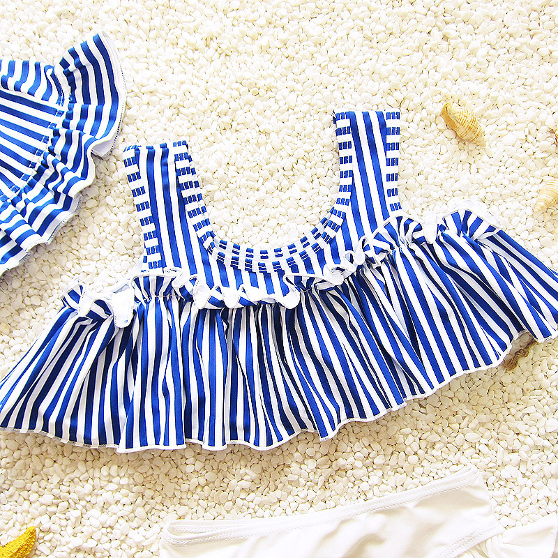 Korean Version Of The New Hot Spring Navy Girl Striped Split Triangle Infant Children Sweet And Cute Student Swimsuit