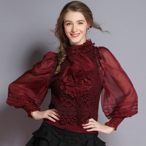 New Type Hollow Knitted Shirt with Lotus Leaf Side Crochet 